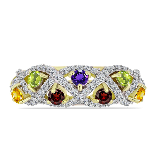 Goldplattierter Silberring mit marokkanischem Amethyst und Zitrin aus dem Ural