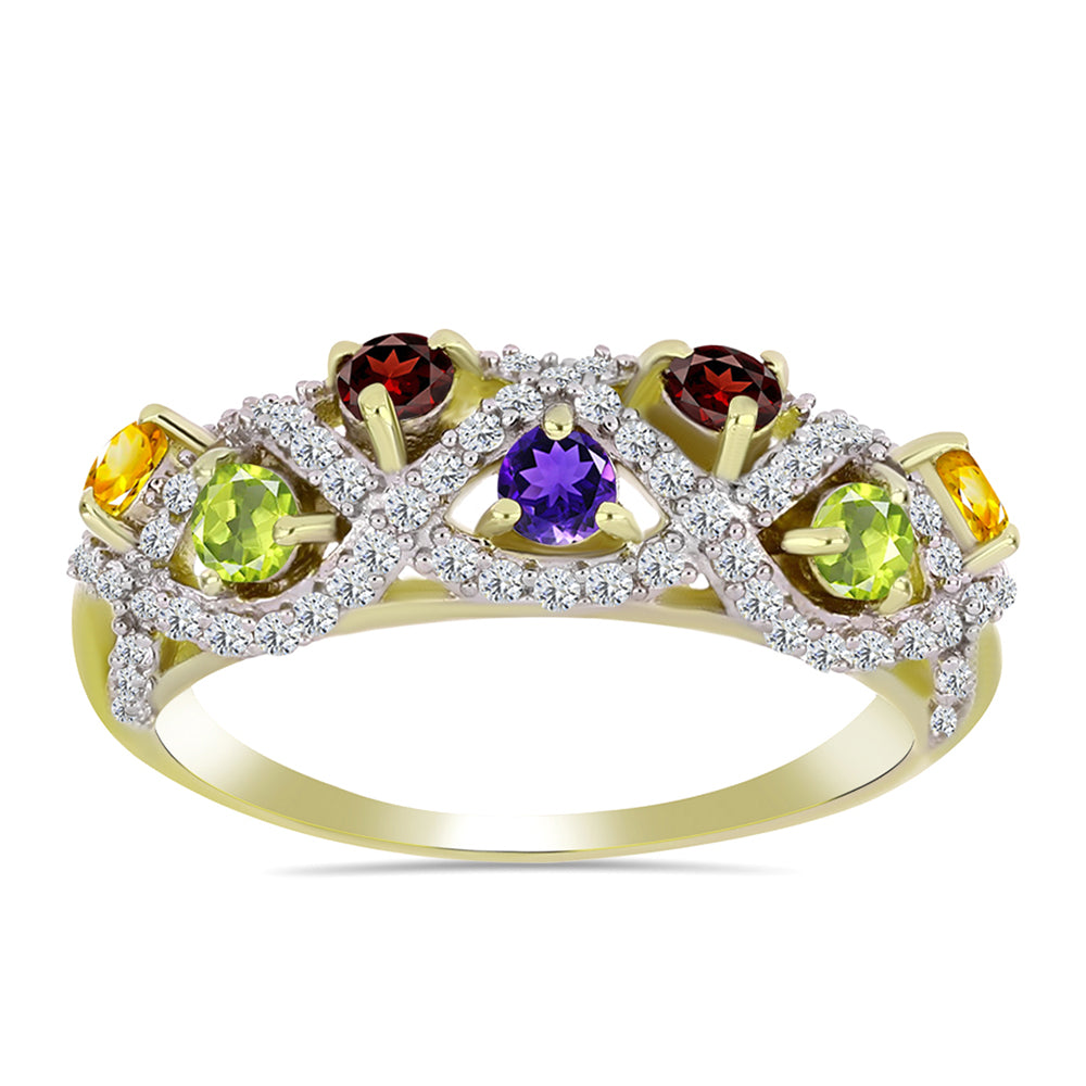Goldplattierter Silberring mit marokkanischem Amethyst und Zitrin aus dem Ural