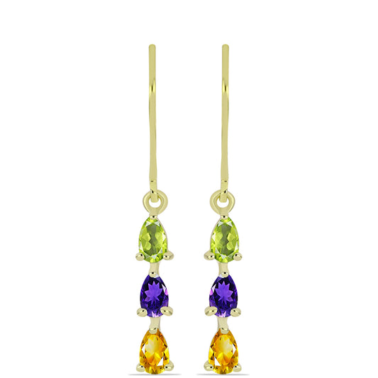 Goldplattierte Silberohrringe mit marokkanischem Amethyst und Zitrin aus dem Ural