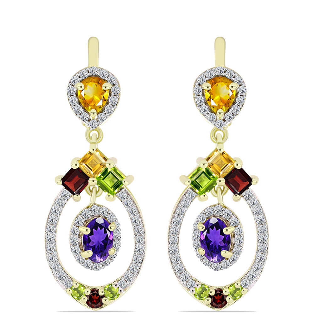Goldplattierte Silberohrringe mit marokkanischem Amethyst und Zitrin aus dem Ural