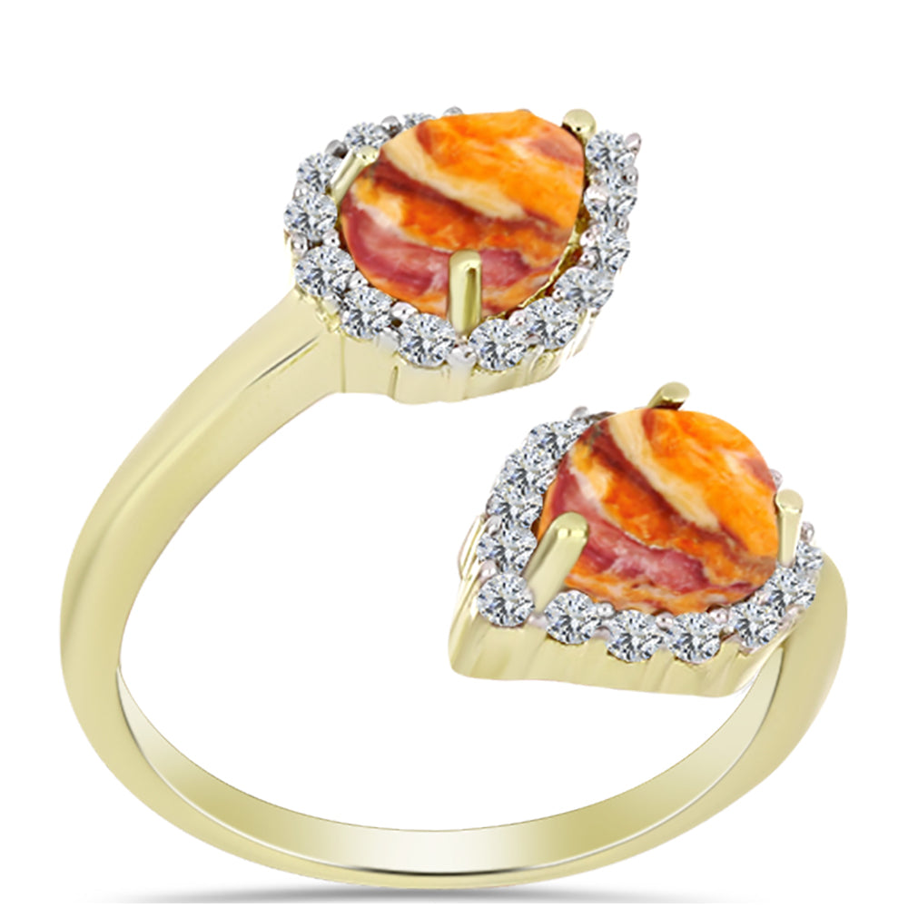 Goldplattierter Silberring mit Löwenpfoten-Jaspis und weißem Topas