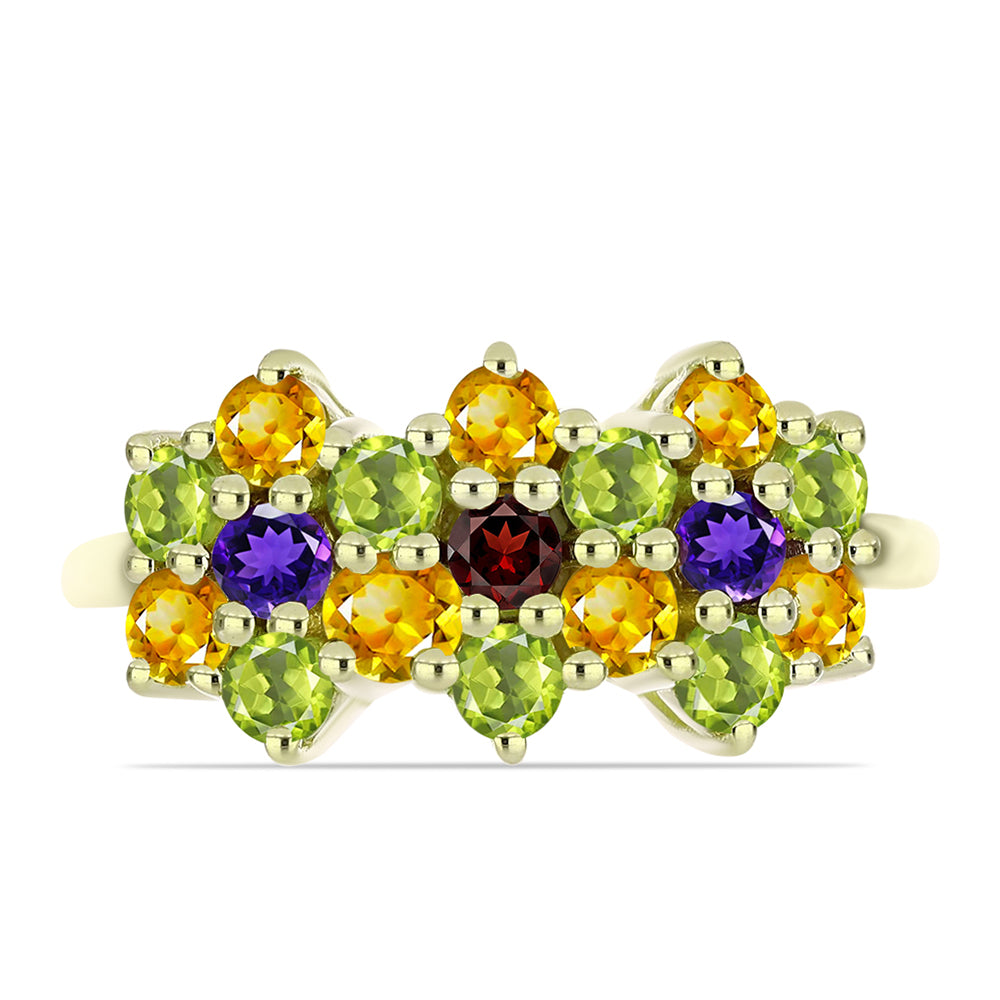 Goldplattierter Silberring mit marokkanischem Amethyst und Zitrin aus dem Ural 1 