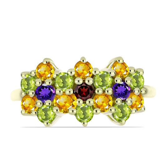 Goldplattierter Silberring mit marokkanischem Amethyst und Zitrin aus dem Ural