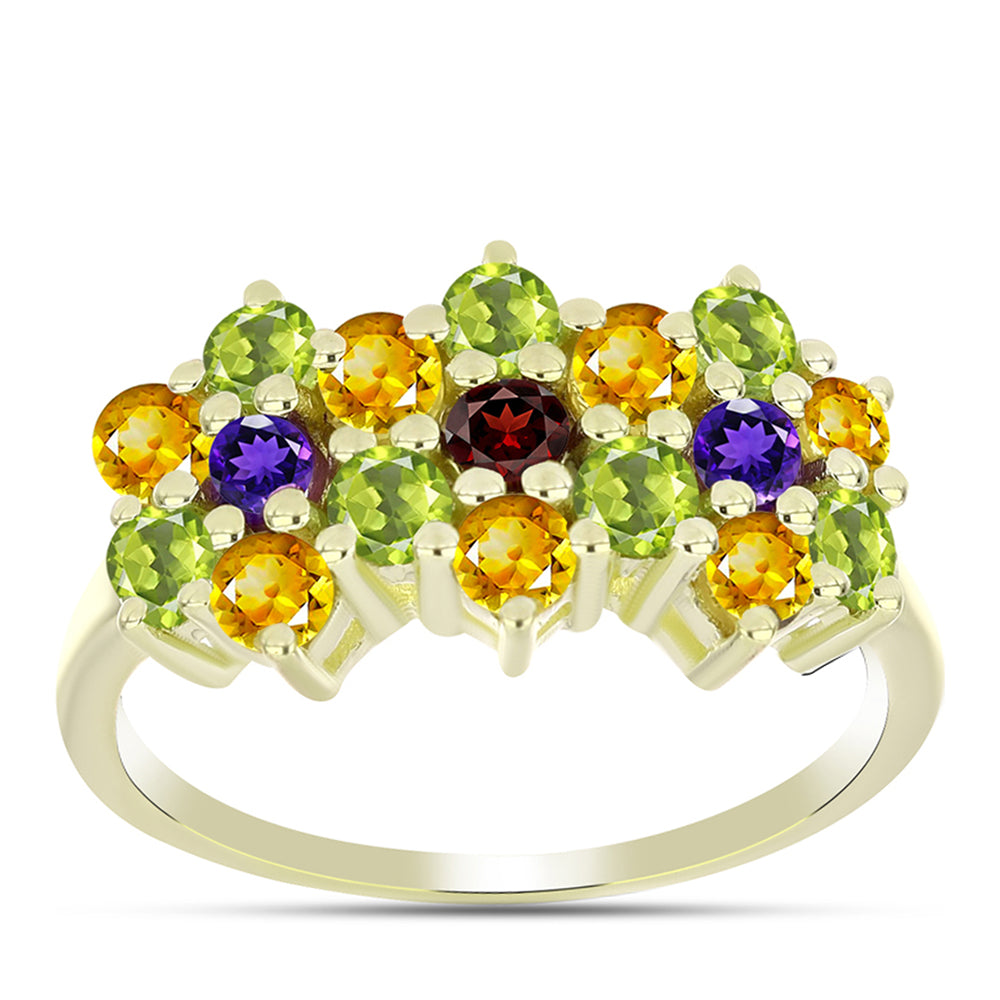 Goldplattierter Silberring mit marokkanischem Amethyst und Zitrin aus dem Ural 3 