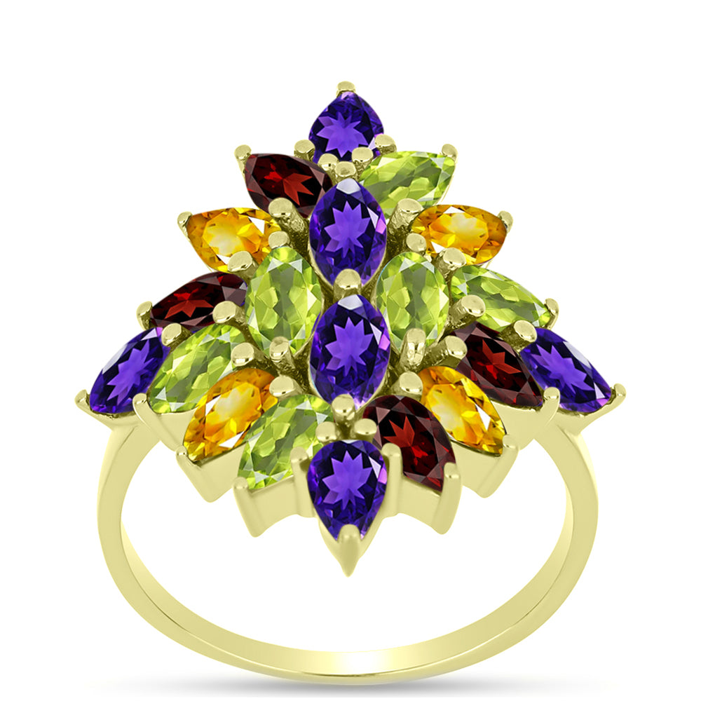 Goldplattierter Silberring mit marokkanischem Amethyst und Zitrin aus dem Ural