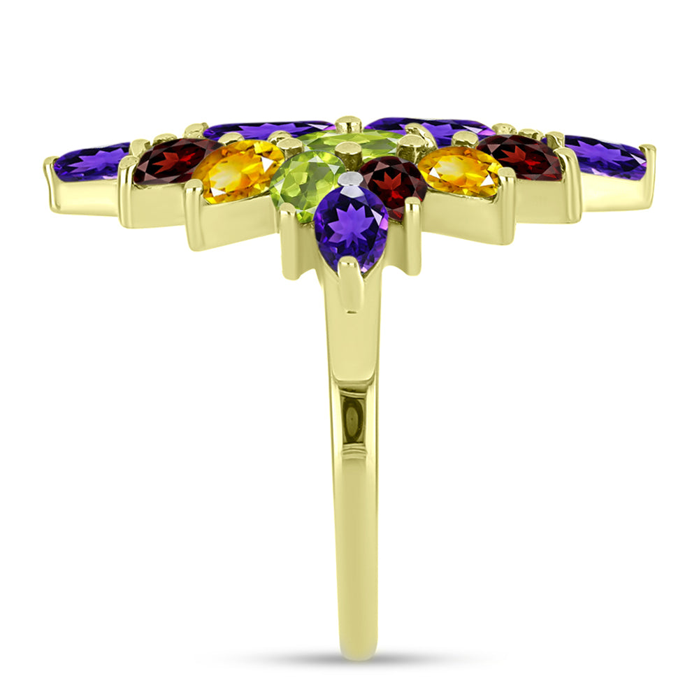 Goldplattierter Silberring mit marokkanischem Amethyst und Zitrin aus dem Ural 4 