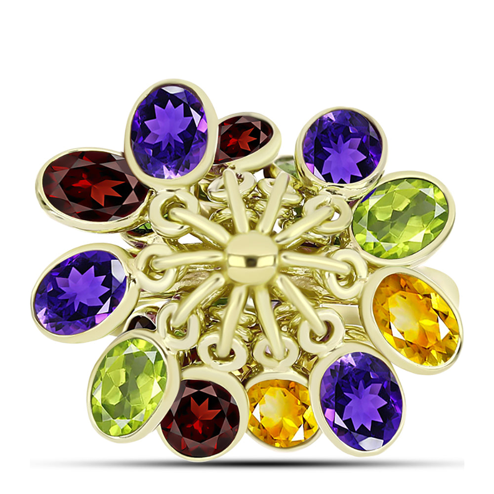 Goldplattierter Silberring mit marokkanischem Amethyst und Zitrin aus dem Ural 1 