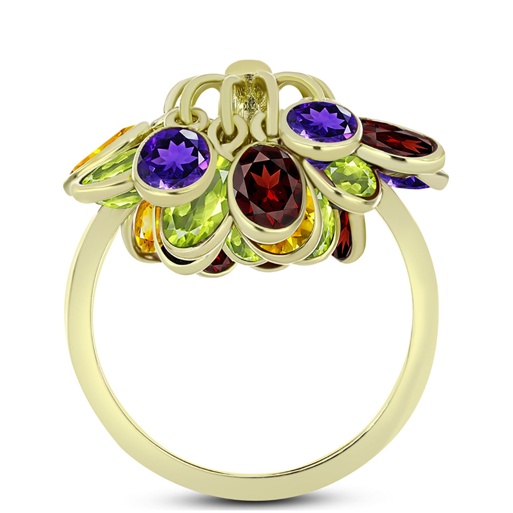 Goldplattierter Silberring mit marokkanischem Amethyst und Zitrin aus dem Ural 2 