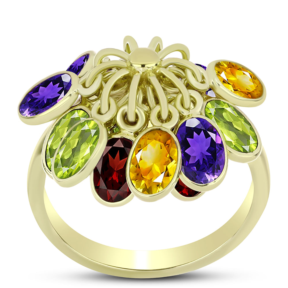 Goldplattierter Silberring mit marokkanischem Amethyst und Zitrin aus dem Ural