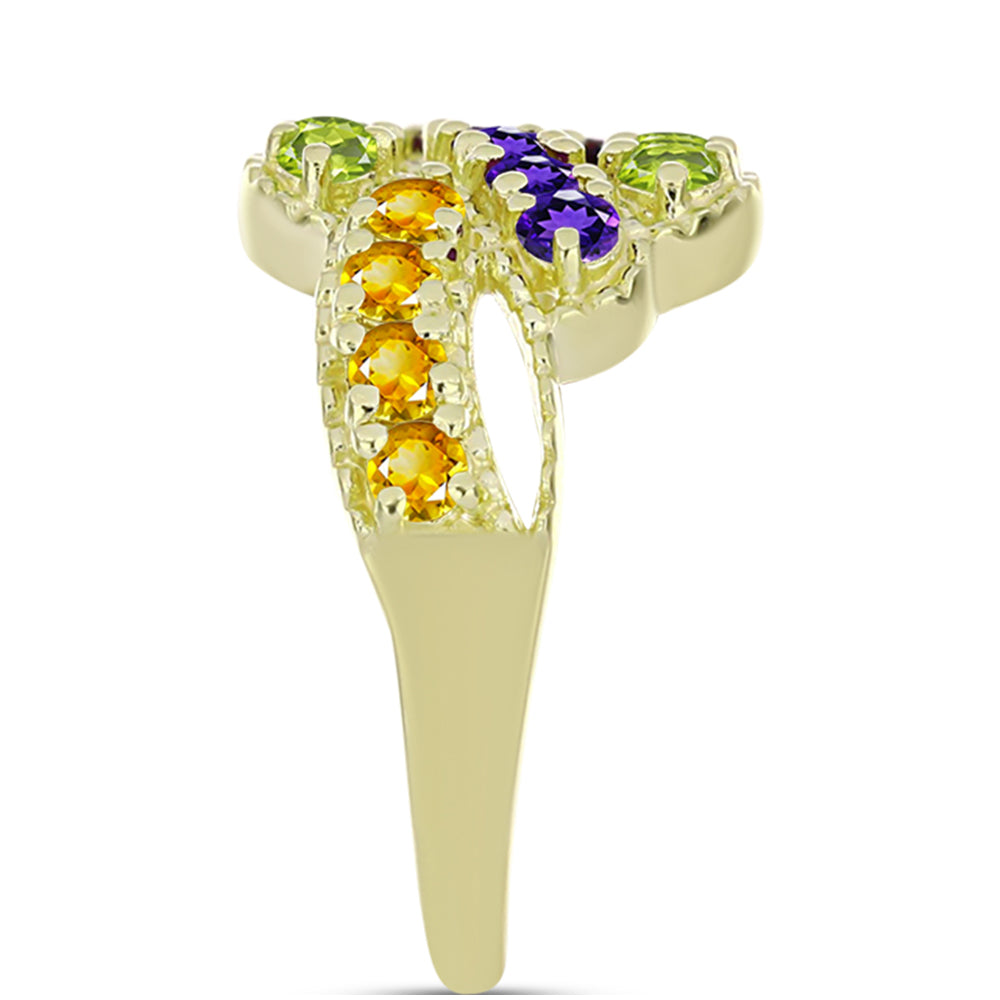 Goldplattierter Silberring mit marokkanischem Amethyst und Zitrin aus dem Ural