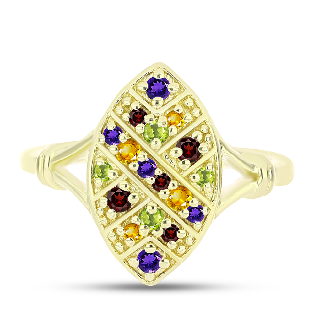 Goldplattierter Silberring mit marokkanischem Amethyst und Zitrin aus dem Ural 1 