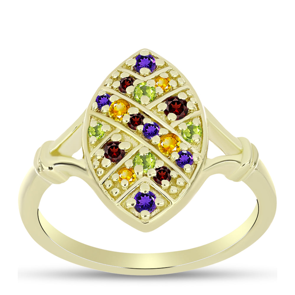 Goldplattierter Silberring mit marokkanischem Amethyst und Zitrin aus dem Ural 3 