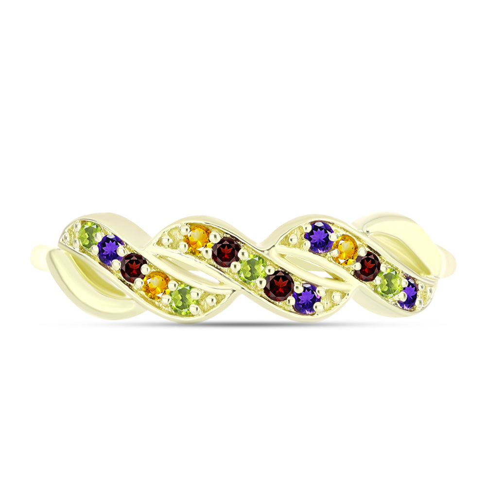 Goldplattierter Silberring mit marokkanischem Amethyst und Zitrin aus dem Ural
