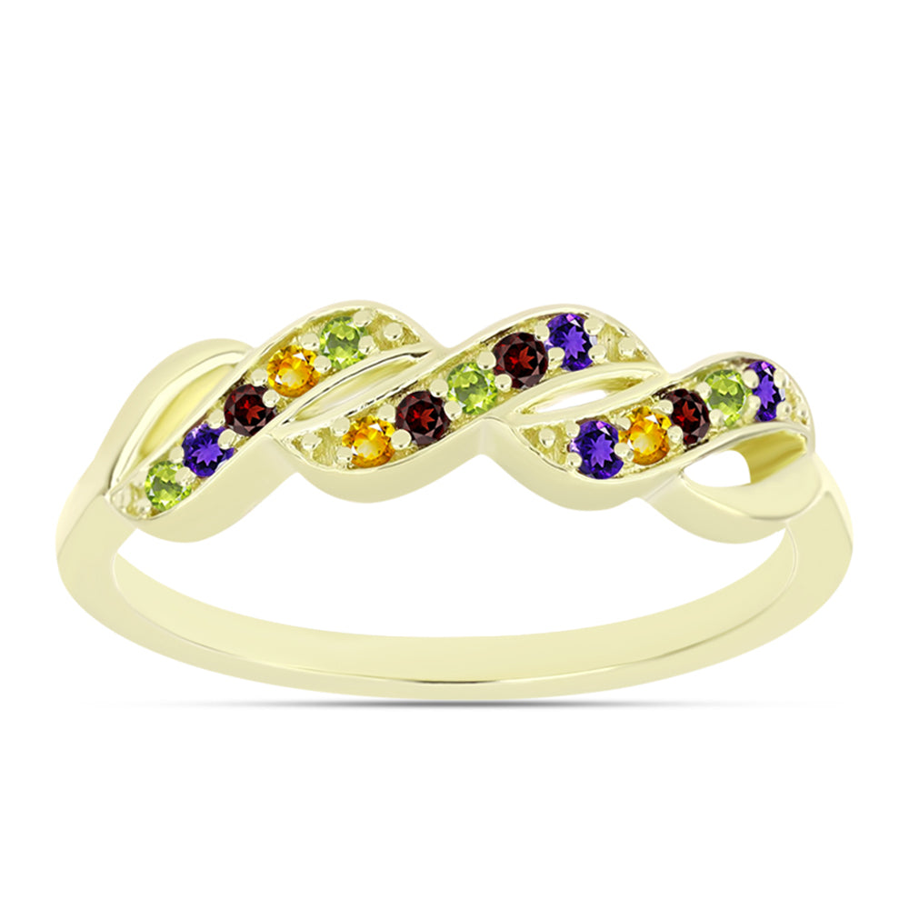Goldplattierter Silberring mit marokkanischem Amethyst und Zitrin aus dem Ural