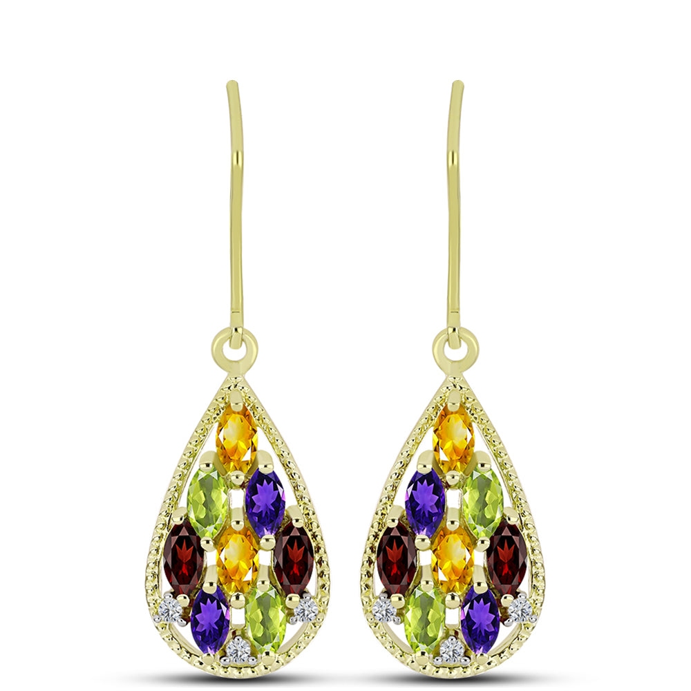 Goldplattierte Silberohrringe mit marokkanischem Amethyst und Zitrin aus dem Ural