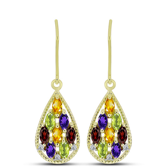 Goldplattierte Silberohrringe mit marokkanischem Amethyst und Zitrin aus dem Ural