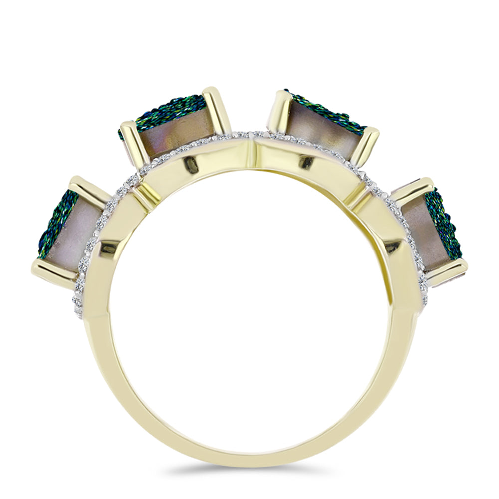 Goldplattierter Silberring mit grüner Druse und weißem Topas