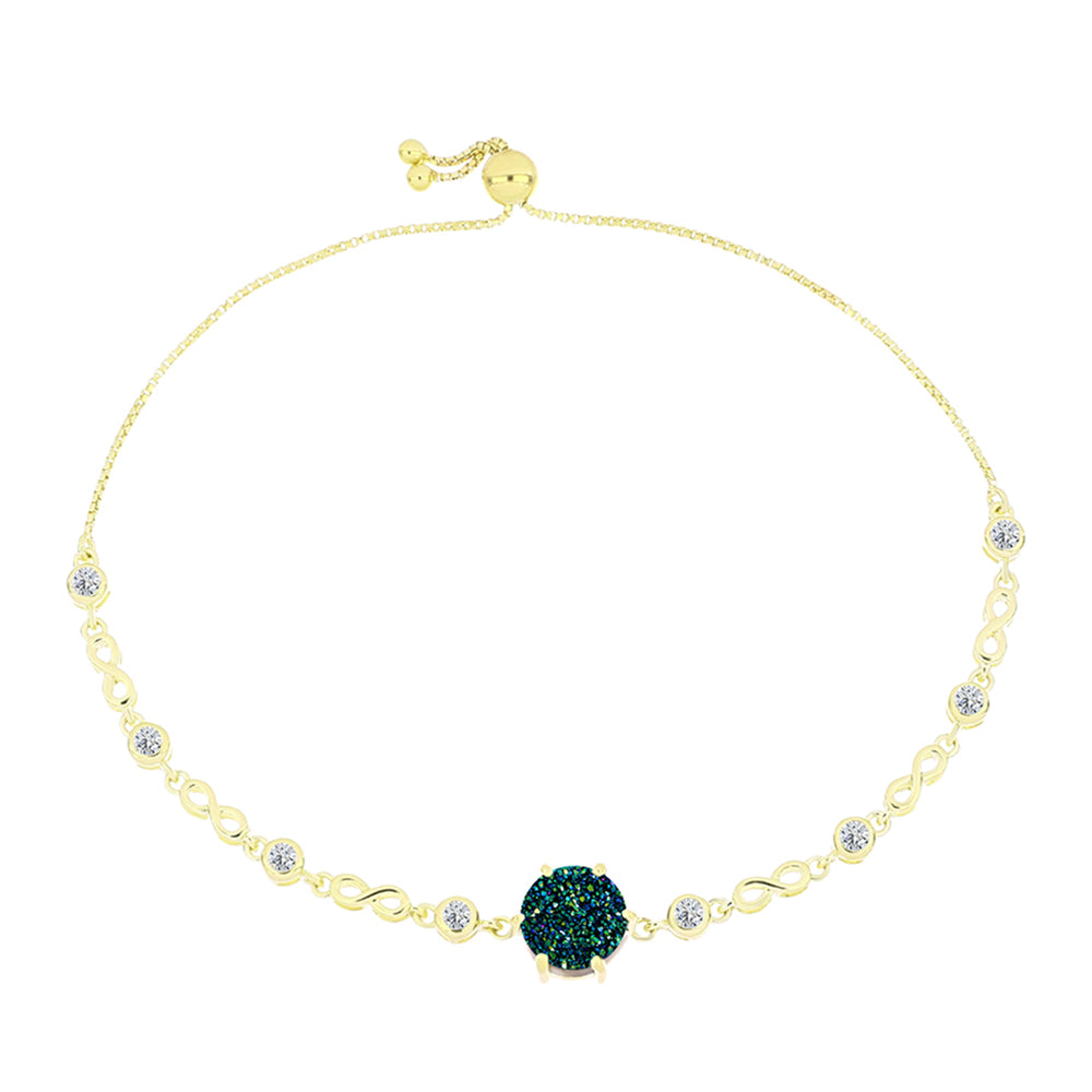 Goldplattiertes Silberarmband mit grüner Druse und weißem Topas 1 