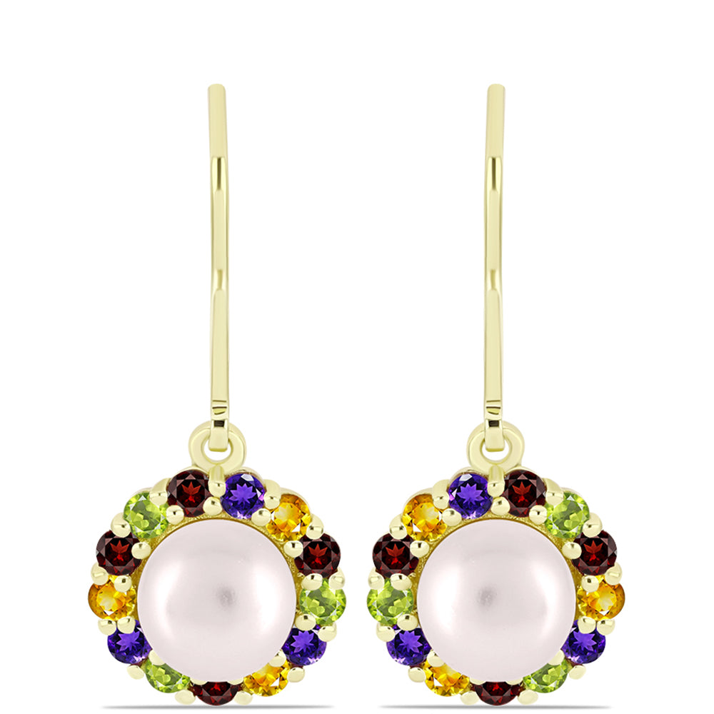 Goldplattierte Silberohrringe mit marokkanischem Amethyst und Zitrin aus dem Ural