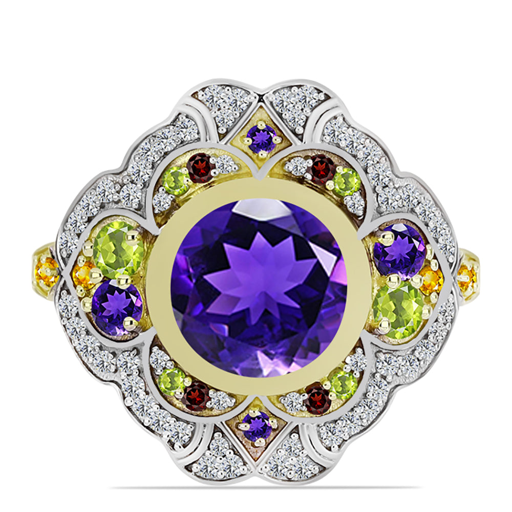 Goldplattierter Silberring mit marokkanischem Amethyst und Zitrin aus dem Ural 1 