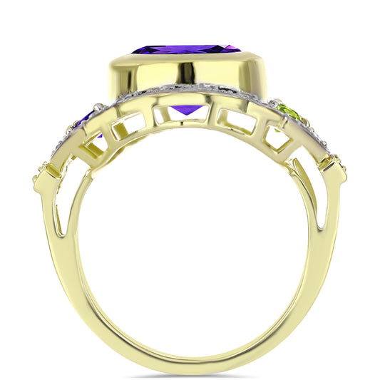Goldplattierter Silberring mit marokkanischem Amethyst und Zitrin aus dem Ural