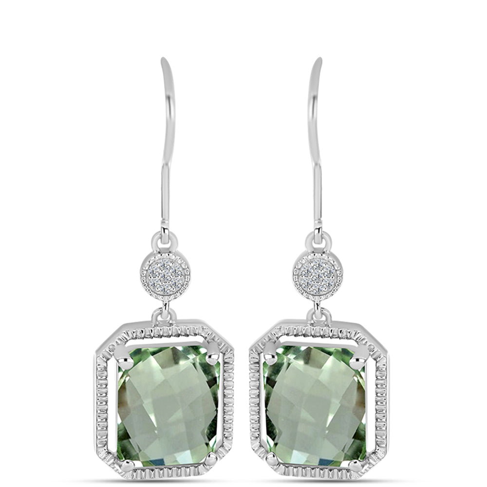 Silberohrringe mit grünem Amethyst und weißem Topas 1 