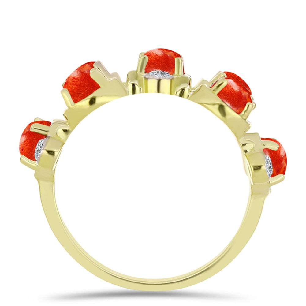 Goldplattierter Silberring mit roter Schwammkoralle und weißem Topas 2 