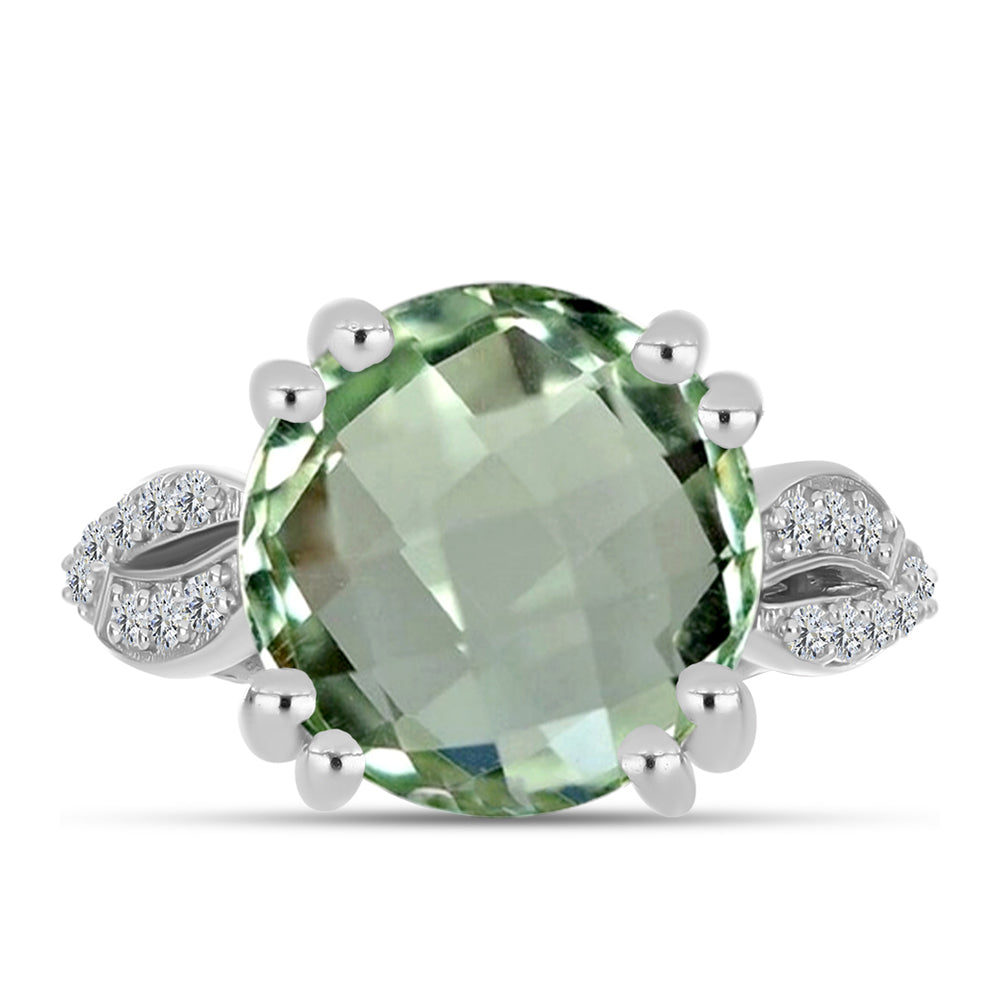 Silberring mit grünem Amethyst und weißem Topas 1 