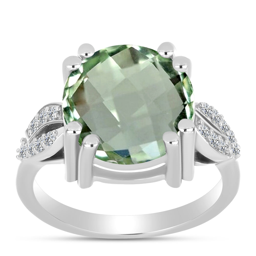 Silberring mit grünem Amethyst und weißem Topas 3 