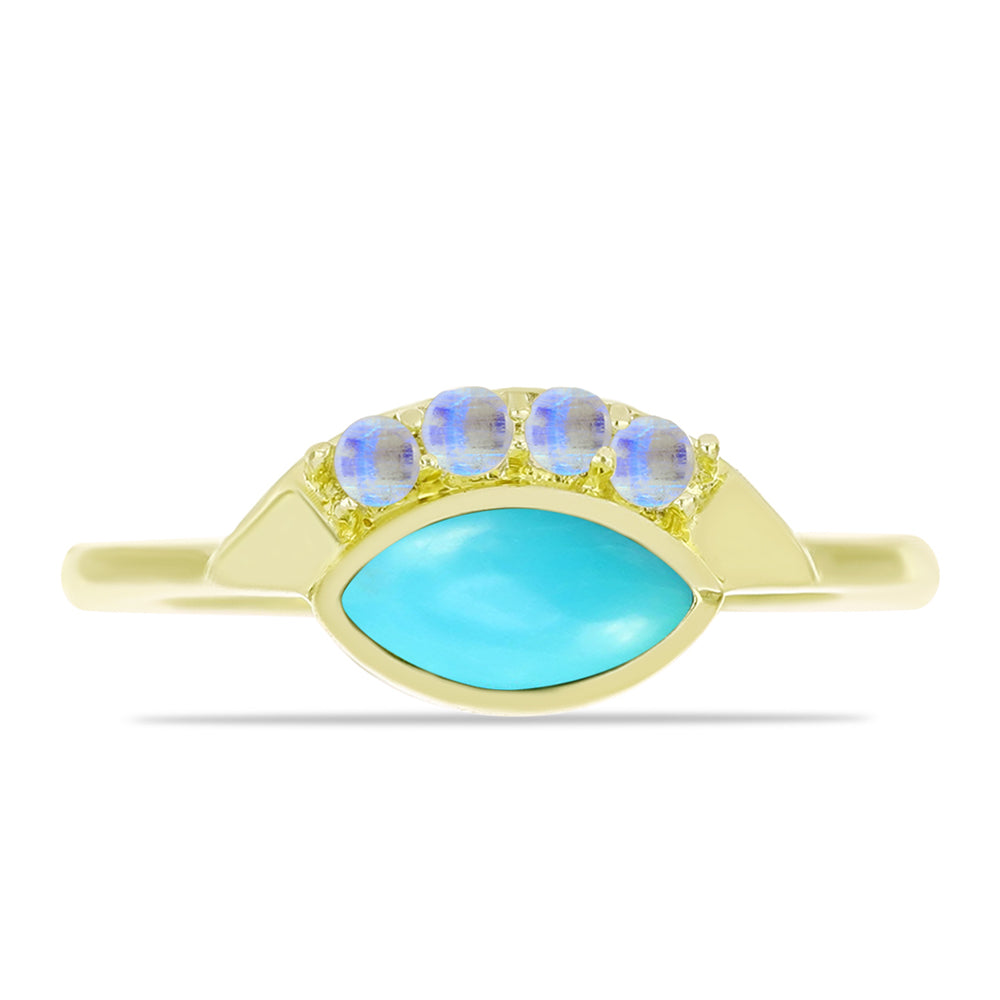 Goldplattierter Silberring mit Dornröschen Türkis und Regenbogenmondstein 1 