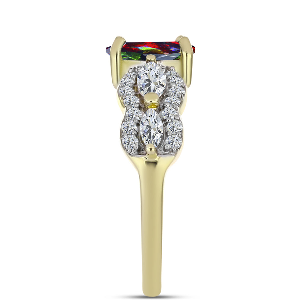 Goldplattierter Silberring mit mitternachtsschwarzem äthiopischen Opal aus Lega Dembi und weißem Topas 4 