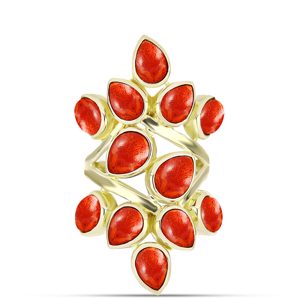 Goldplattierter Silberring mit roter Schwammkoralle
