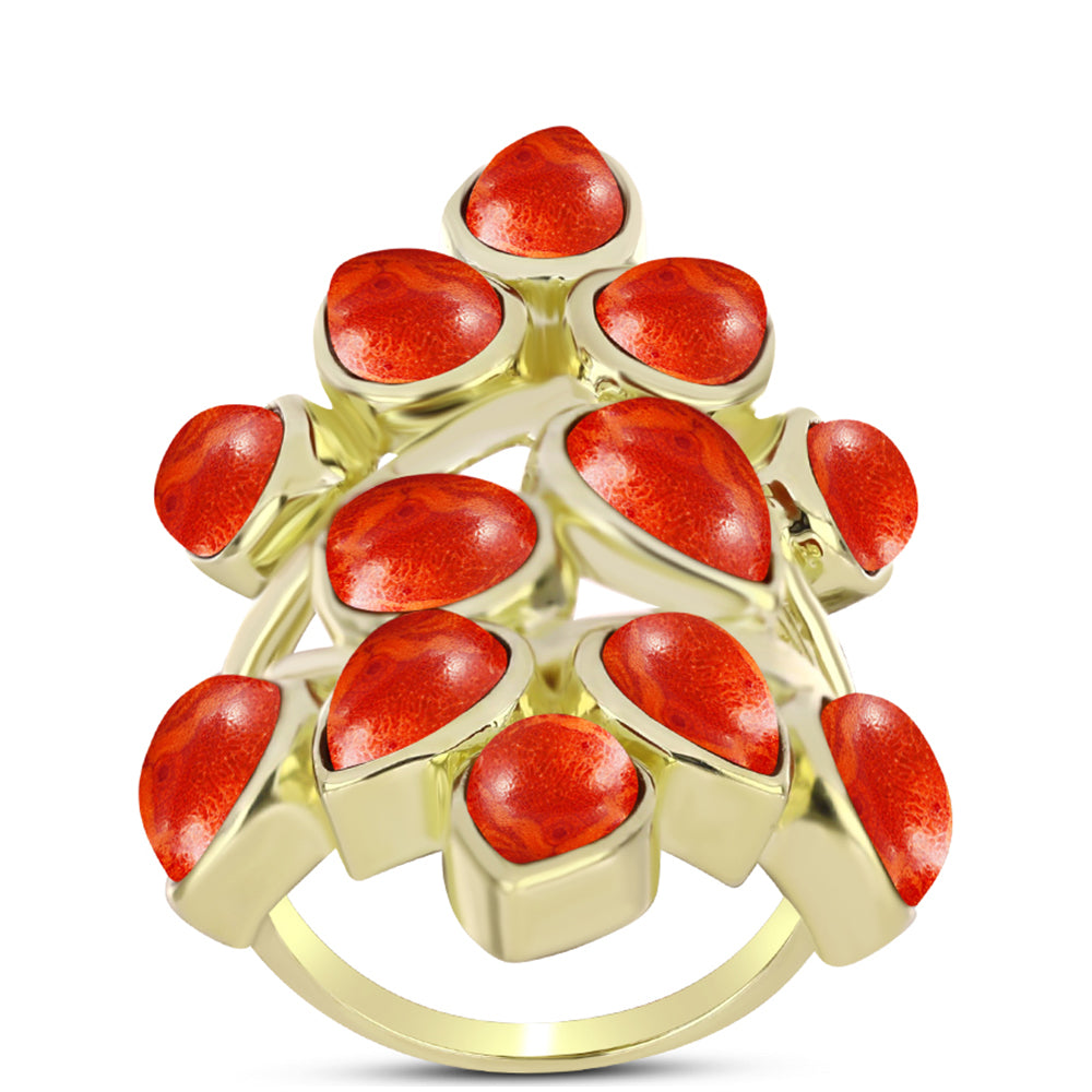 Goldplattierter Silberring mit roter Schwammkoralle 3 