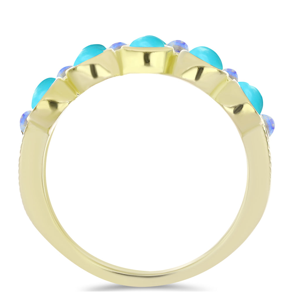Goldplattierter Silberring mit Dornröschen Türkis und Regenbogenmondstein 2 