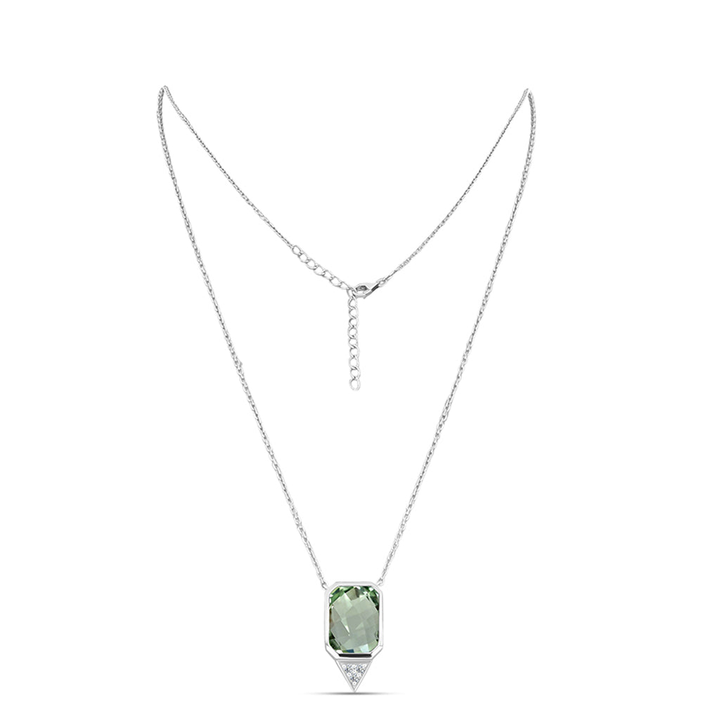 Silberhalskette mit grünem Amethyst und weißem Topas