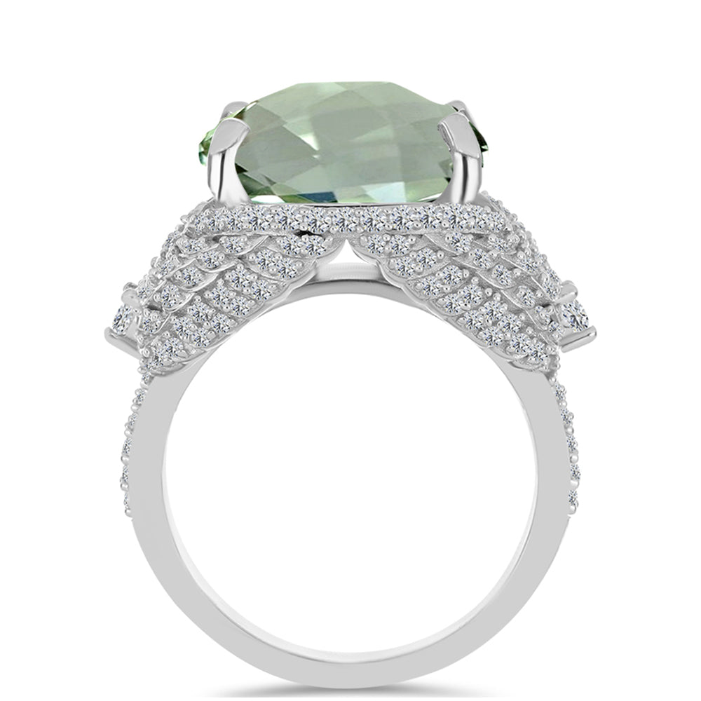 Silberring mit grünem Amethyst und weißem Topas 2 