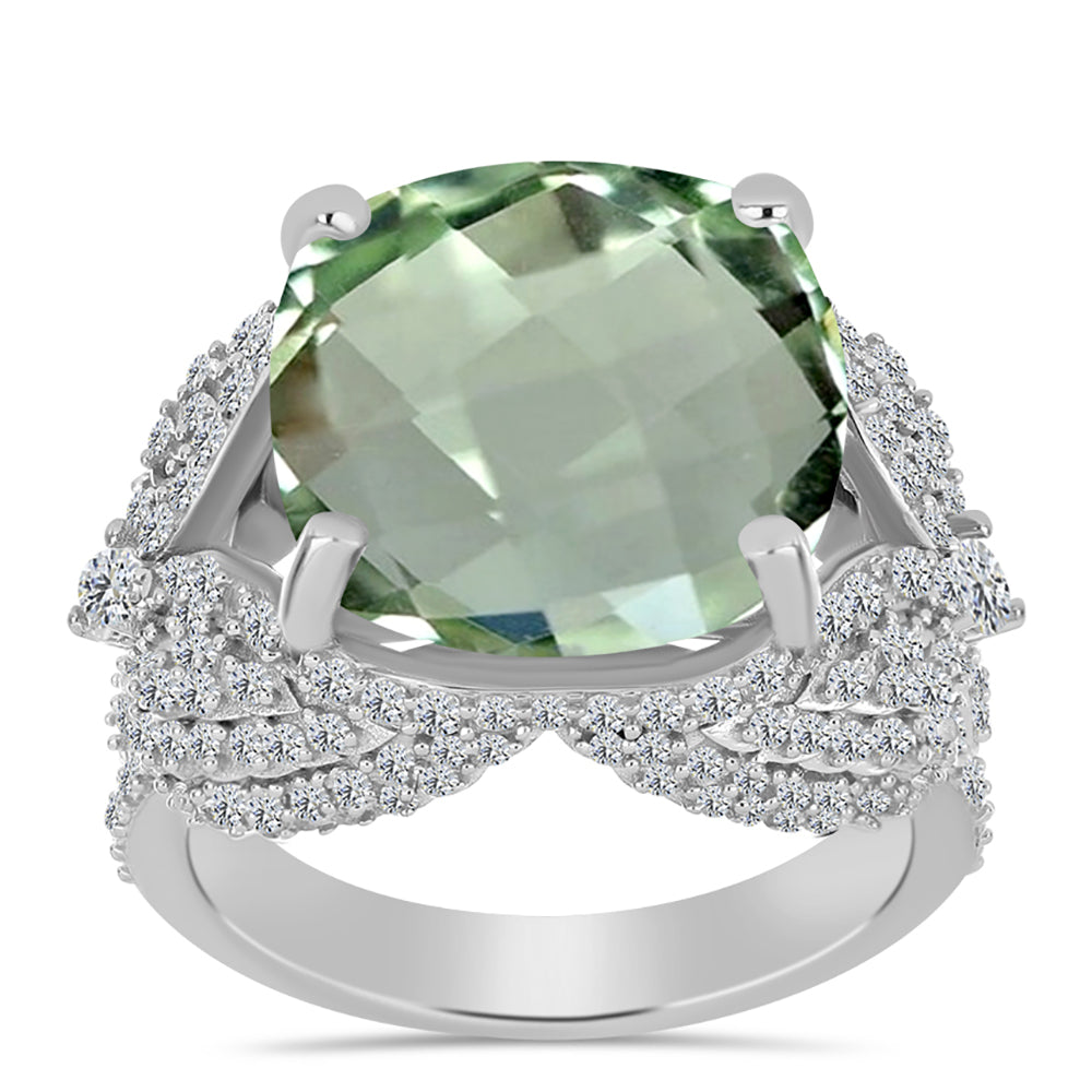 Silberring mit grünem Amethyst und weißem Topas 3 