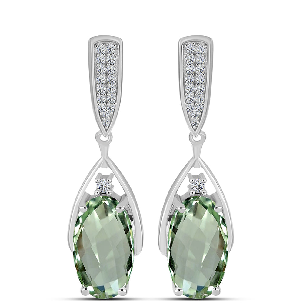 Silberohrringe mit grünem Amethyst und weißem Topas 1 