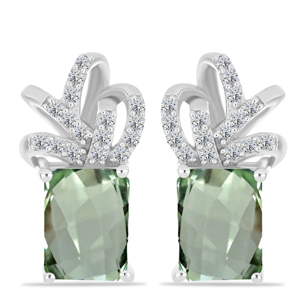 Silberohrringe mit grünem Amethyst und weißem Topas 1 