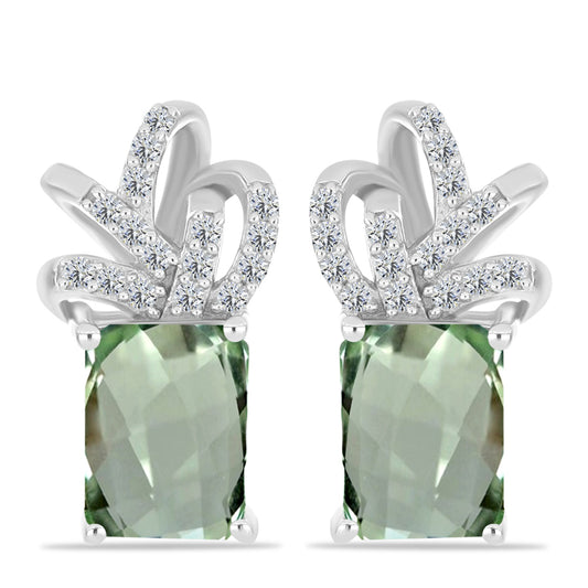 Silberohrringe mit grünem Amethyst und weißem Topas