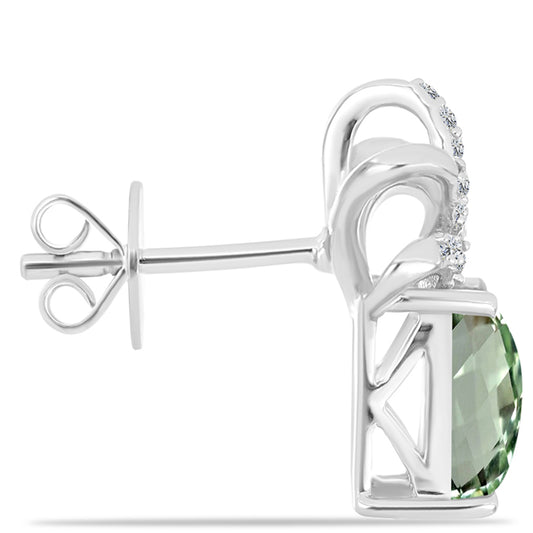 Silberohrringe mit grünem Amethyst und weißem Topas