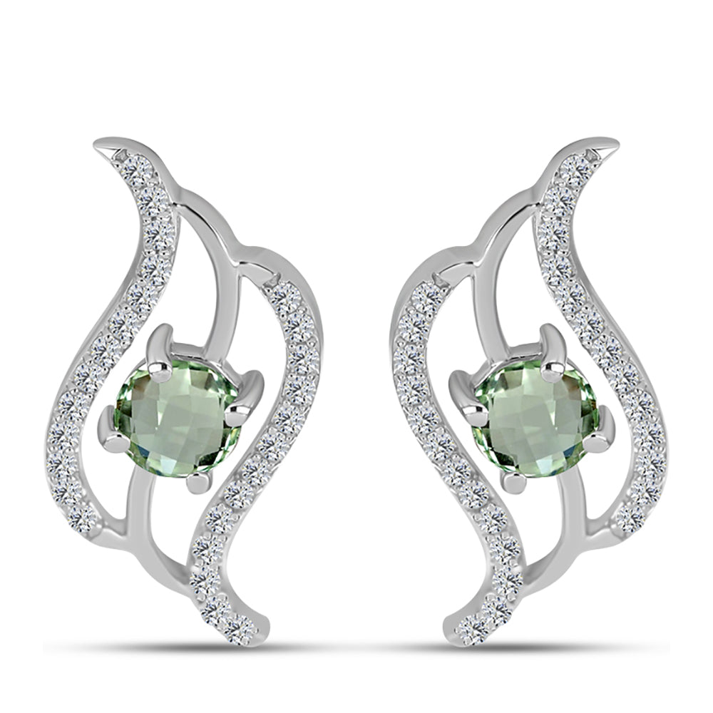 Silberohrringe mit grünem Amethyst und weißem Topas 1 