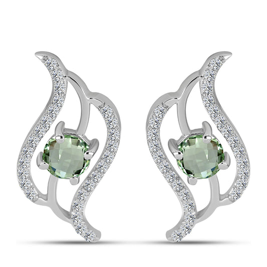 Silberohrringe mit grünem Amethyst und weißem Topas