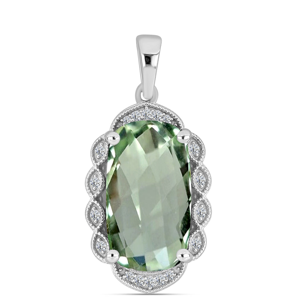 Silberanhänger mit grünem Amethyst und weißem Topas