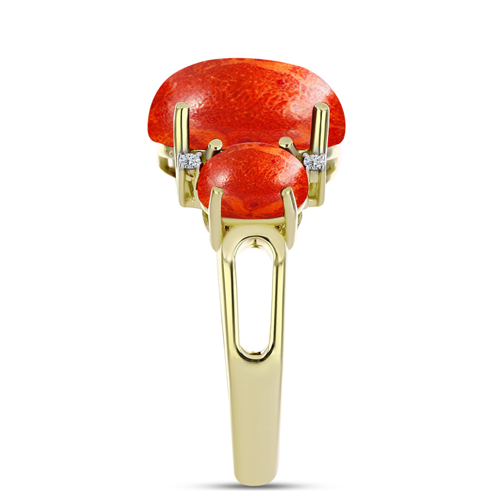 Goldplattierter Silberring mit roter Schwammkoralle und weißem Topas