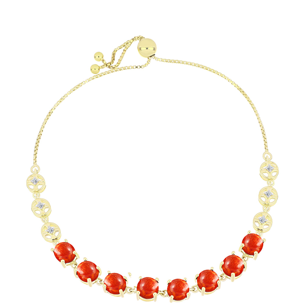 Goldplattiertes Silberarmband mit roter Schwammkoralle und weißem Topas 1 