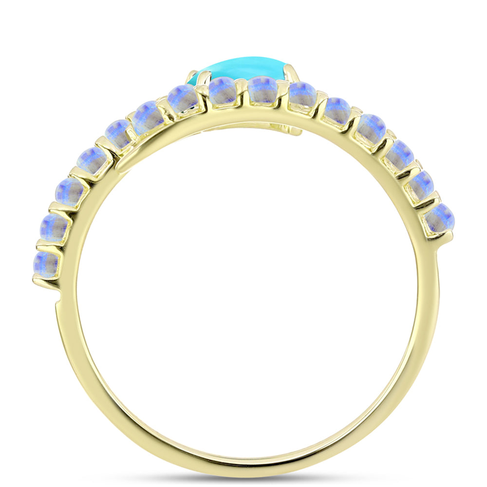 Goldplattierter Silberring mit Dornröschen Türkis und Regenbogenmondstein 2 
