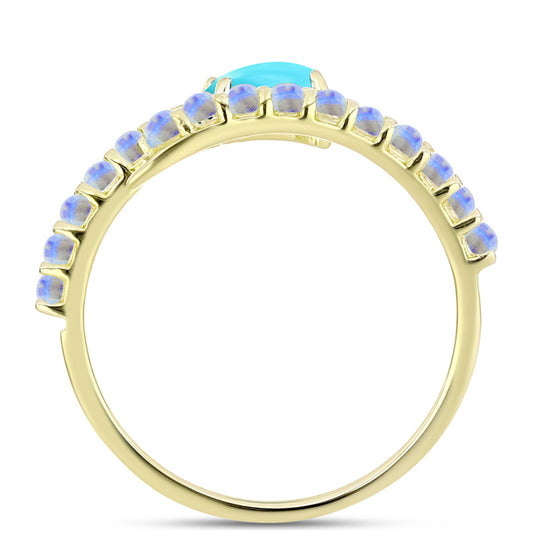 Goldplattierter Silberring mit Dornröschen Türkis und Regenbogenmondstein