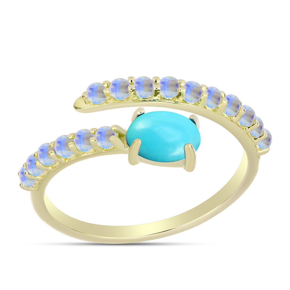 Goldplattierter Silberring mit Dornröschen Türkis und Regenbogenmondstein 3 