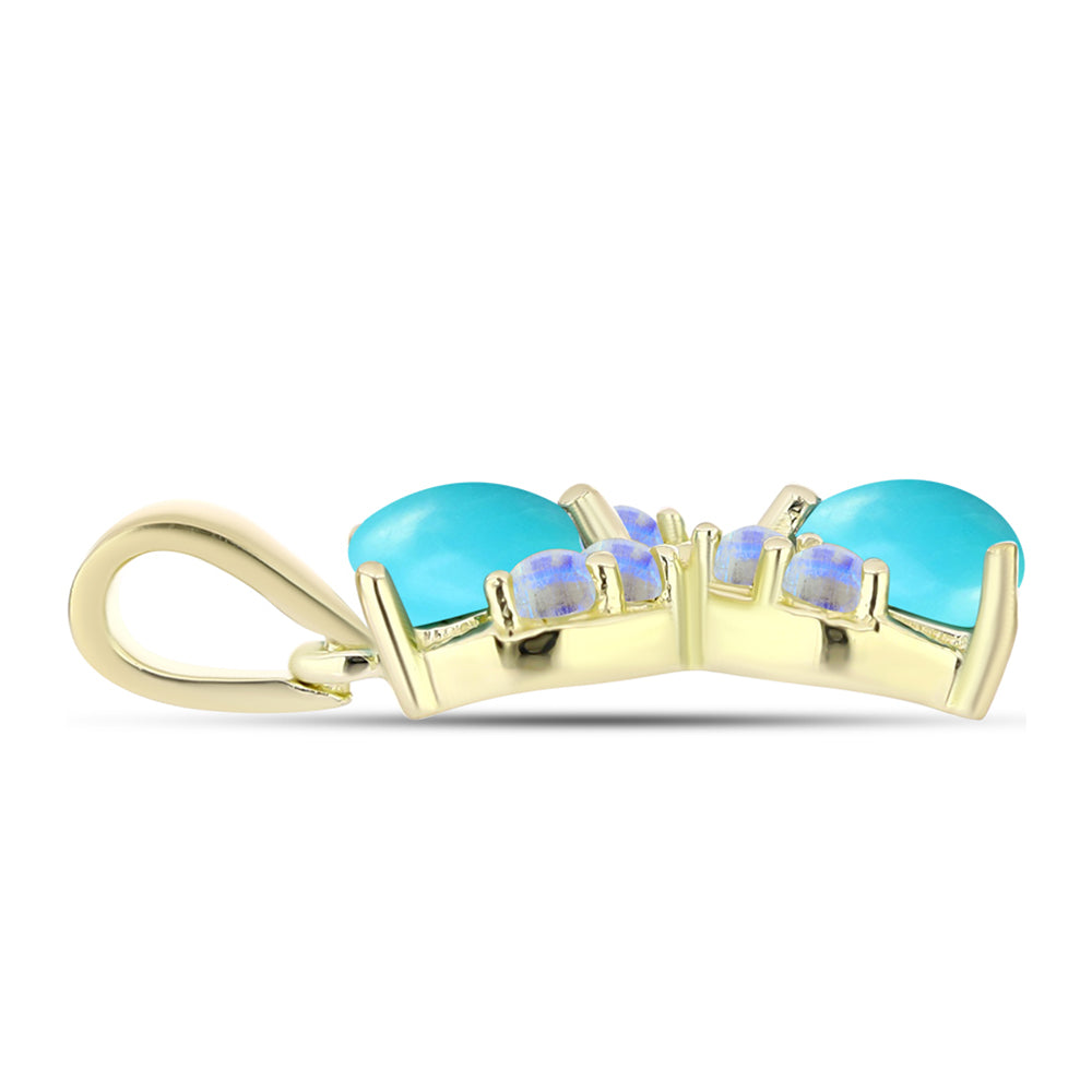 Goldplattierter Silberanhänger mit Dornröschen Türkis und Regenbogenmondstein 2 